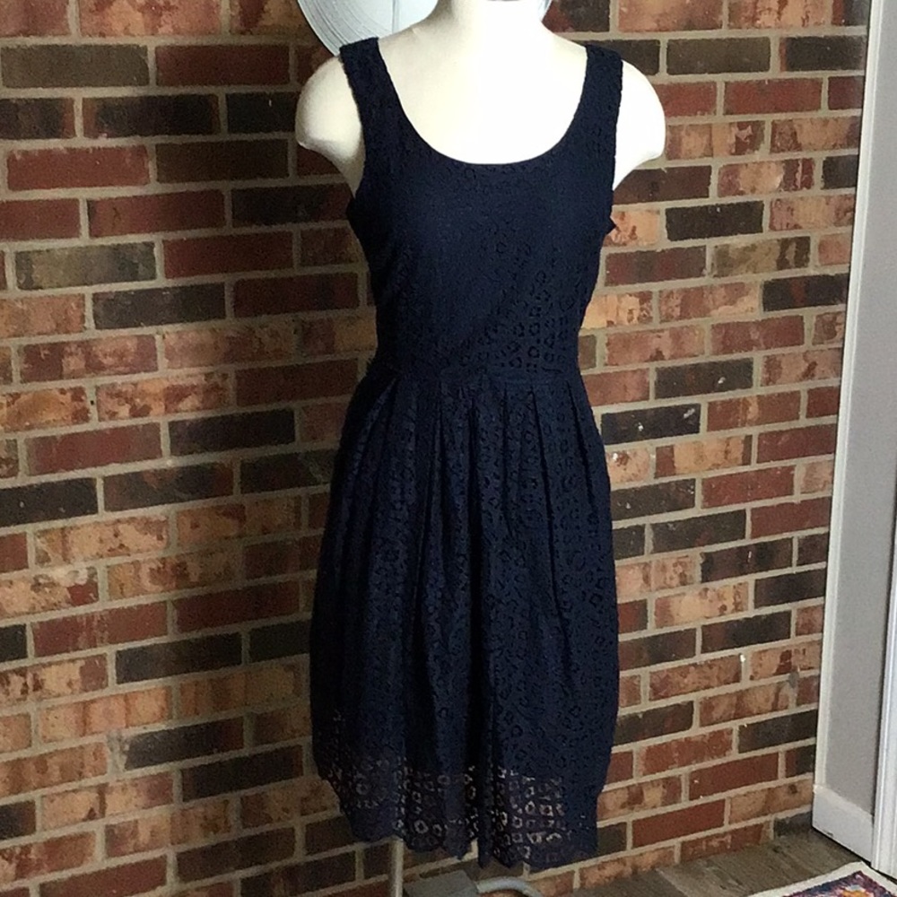 NWT. J.crew Navy lace dress with pockets size 12
